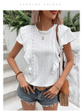 Women's Clothing Ruffled White Casual Patchwork Shirt For Women